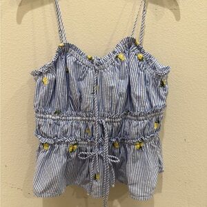 Blue and White Striped Camisole with Yellow Floral Accents